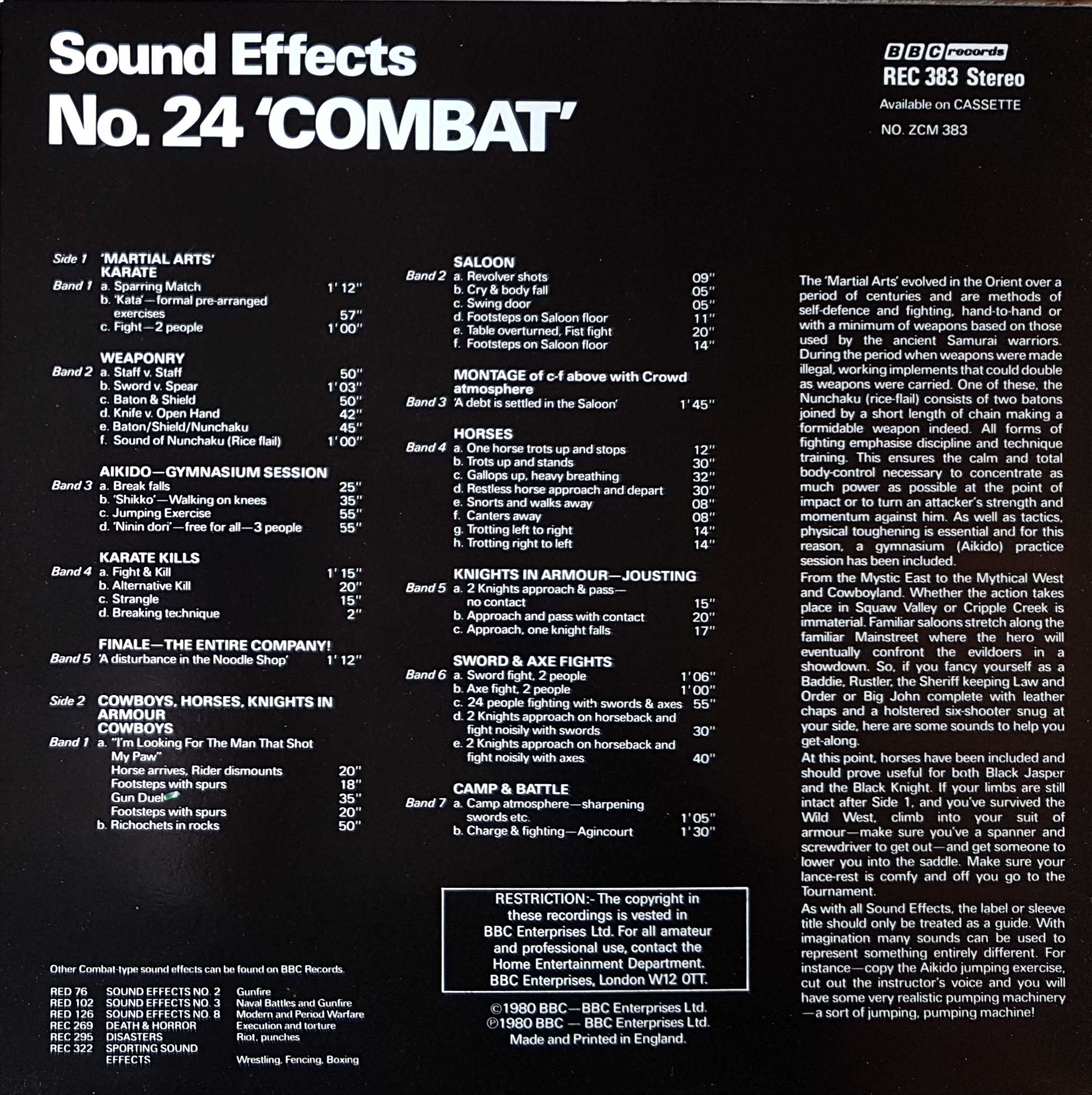 Picture of REC 383 Combat sound effects by artist Various from the BBC records and Tapes library
